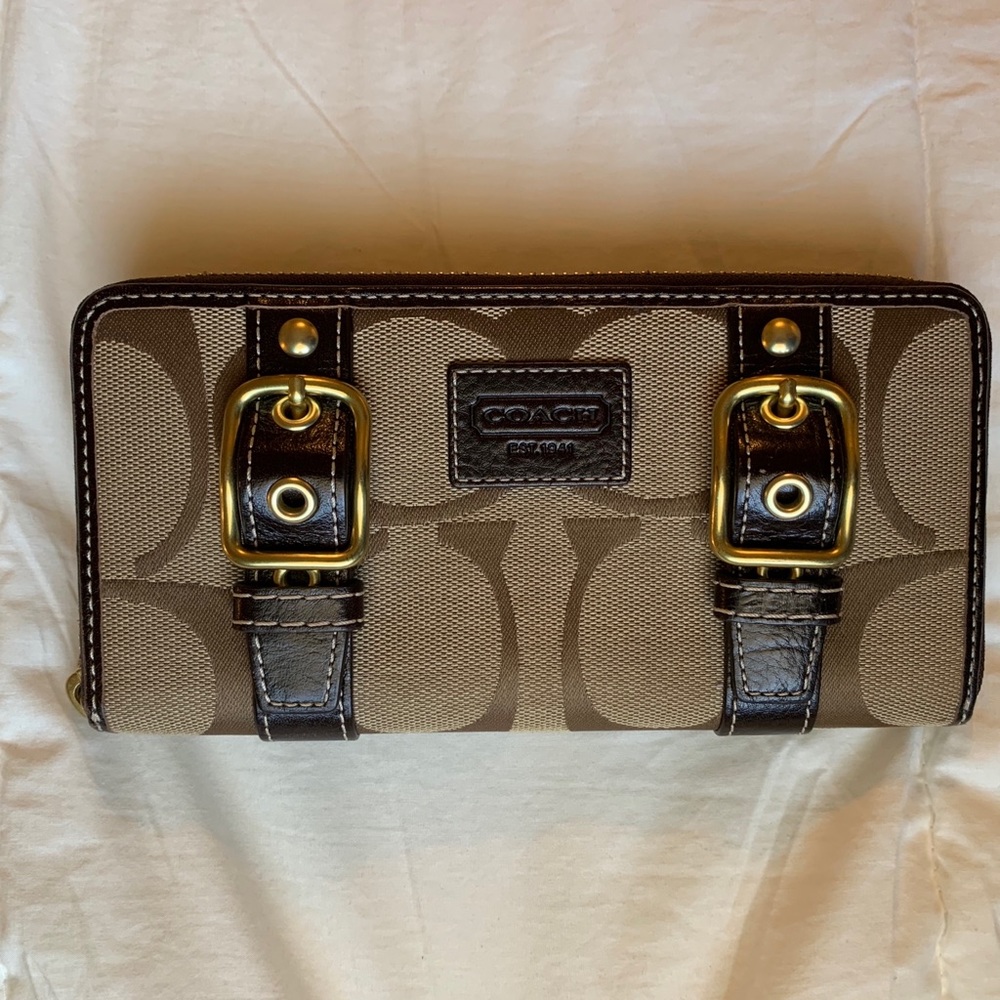 Double buckle Coach logo wallet